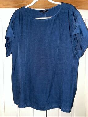 Lafayette 148 New York Deep Blue Short-Sleeve Pullover BlouseSize Medium